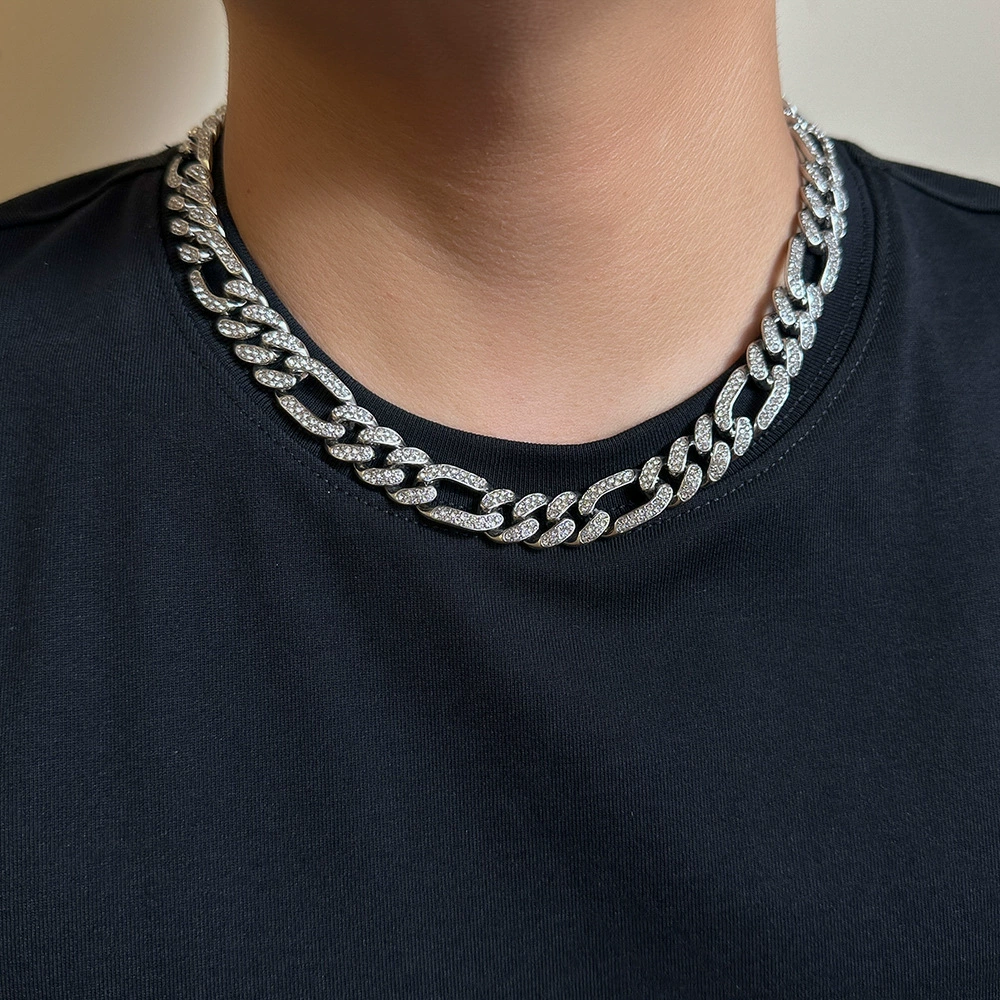 Brand necklace hip-hop style, metal accessory, diamond encrusted, European style, wholesale