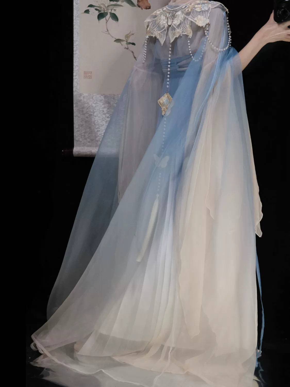 Новый танский стиль Hanfu, комплект из 6 предметов — степная юбка с двойной застёжкой, облачный плащ, рваные рукава, S–L