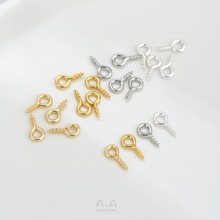 14K包金保色羊眼钉9字针螺丝钉吊坠环挂圈手工diy珍珠首饰品配件