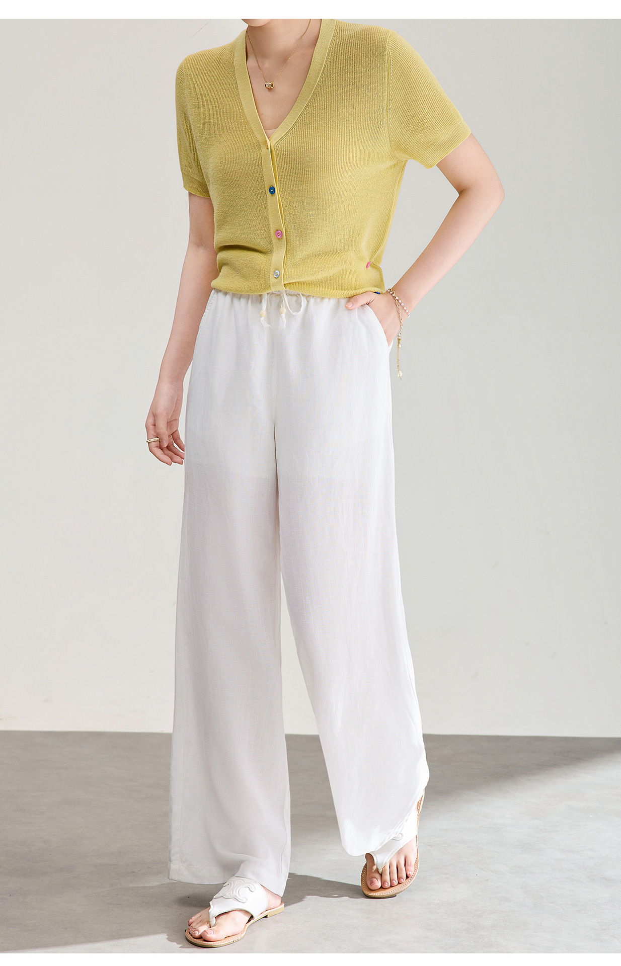 Quần culottes nữ ống rộng dáng suông vải tơ tằm pha linen chống nhăn mùa hè — Màu sắc chi tiết 23