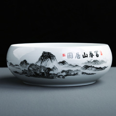 青花瓷大號茶洗家用陶瓷茶具配件洗茶杯碗白瓷零配水盂水洗筆洗盆