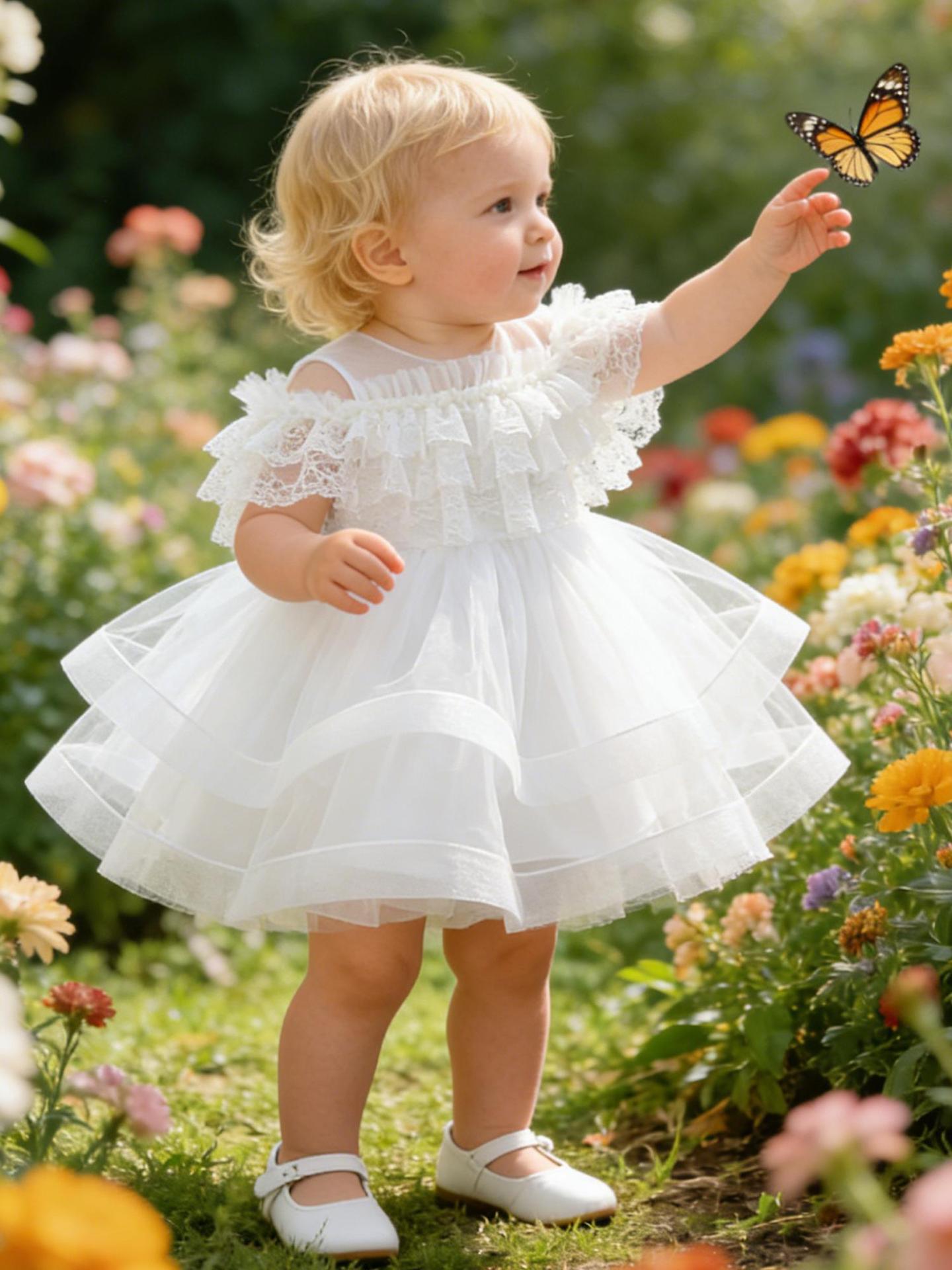 Vestido de verano 2026 de nuevo estilo para niñas, vestido con encaje, falda tutú de malla, vestidos infantiles