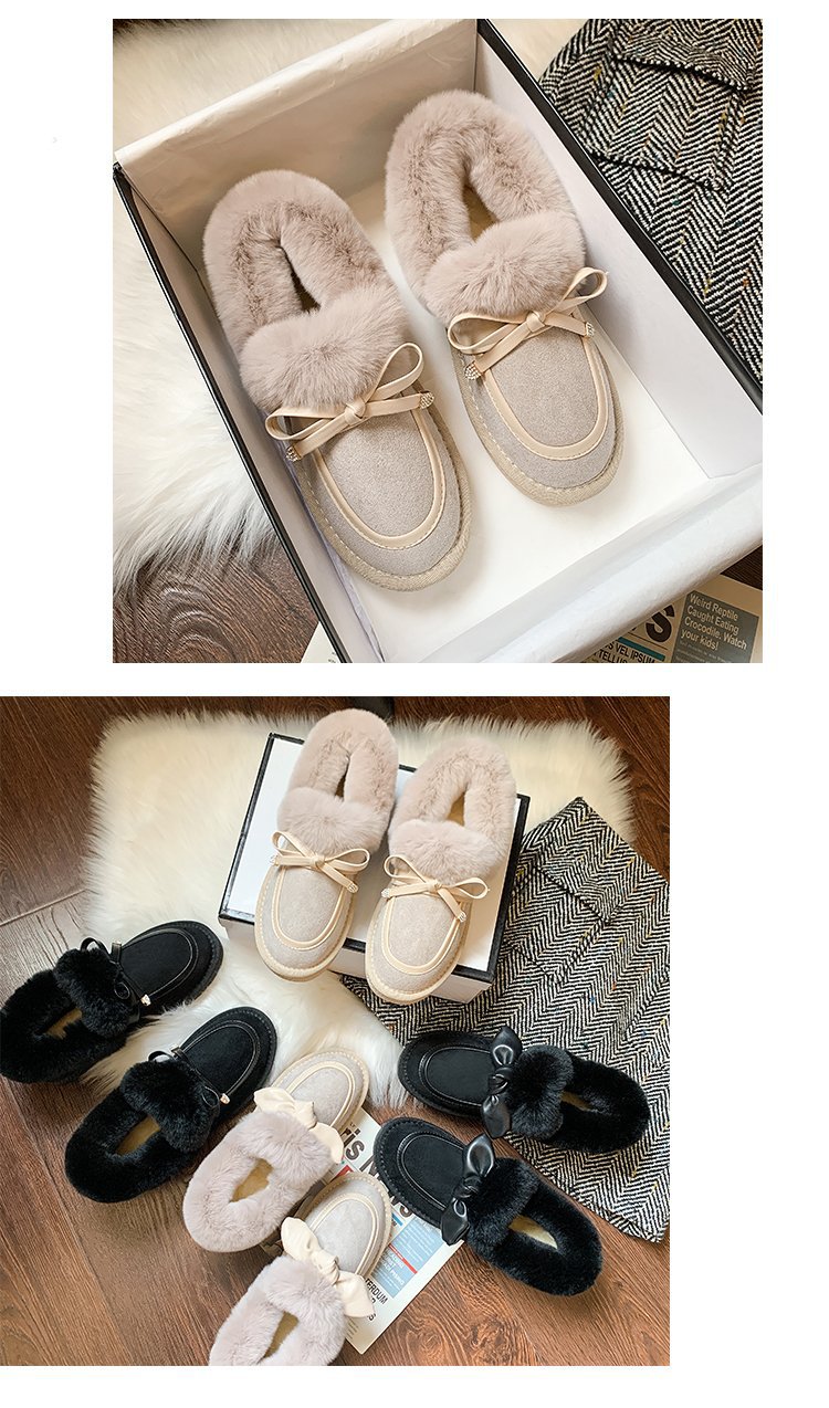 Warm Women's Ankle Boots Plush Lined Cotton Shoes With Bow_voghion.com