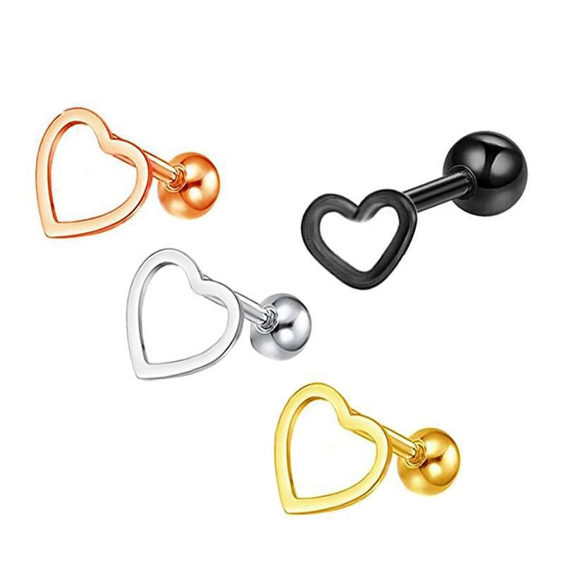 Stainless Steel Ear Bone Nails, Heart-Shaped Hollow Ear Nails, Screw-On Balls, Simple and Fresh Pierced Jewelry Earrings