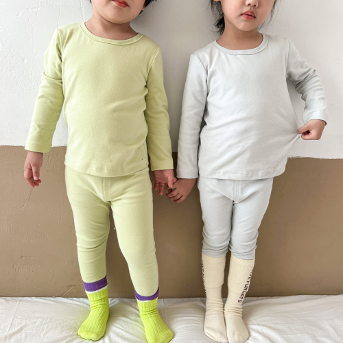 Children's thermal underwear set pure cotton wool pull-frame boys and girls autumn clothes and long trousers pure cotton autumn and winter baby pajamas