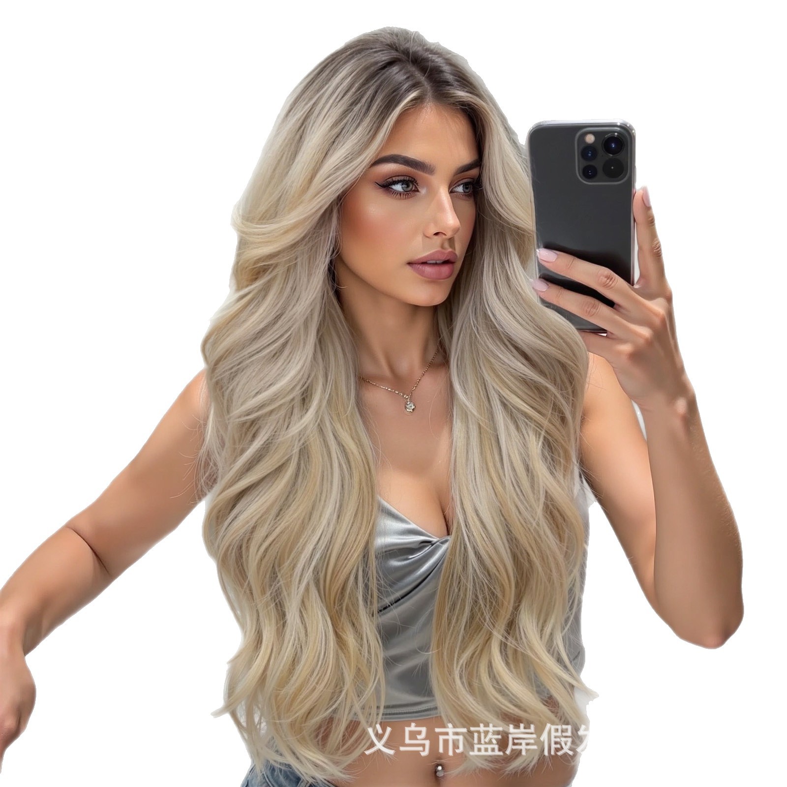 Nuevo estilo estilo europeo y americano gradiente oro 13*6 cabello largo y rizado peluca de encaje de gran área costura de cabello femenino cubierta completa transpirable realista