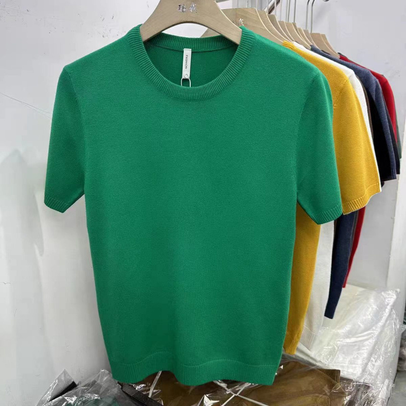 Camiseta de hombre de manga corta de punto de verano Camiseta de solapa de trabajo de color sólido delgado de estilo coreano Camiseta elástica delgada de moda al por mayor