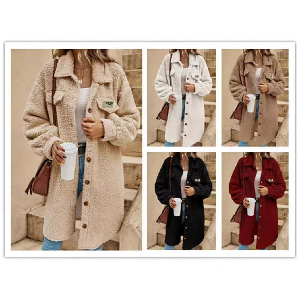 VGG трансграничный Amazon новый европейский и американский зимний открытый отворот, плюшевая куртка, свободный темперамент, длинное пальто для женщин