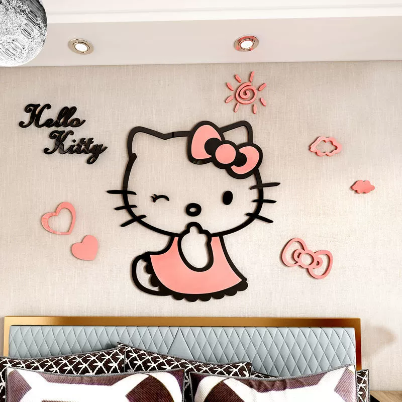 Hello Kitty, милые трехмерные детские наклейки на стену, наклейка, 3D