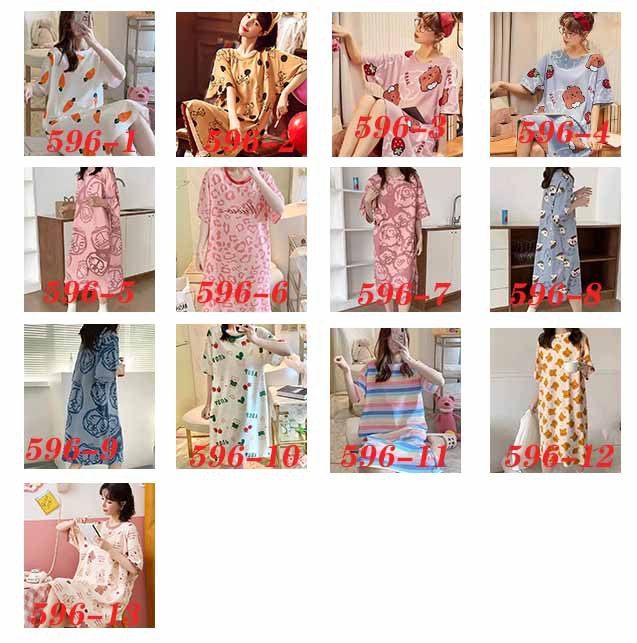 El comercio exterior de verano pijamas cuello redondo jersey de media longitud camisón de las mujeres lindo dulce flojo delgado de seda de leche ropa para el hogar