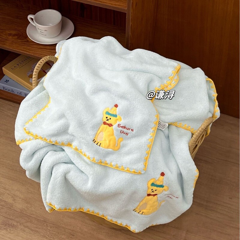 New Puppy Bath Towel Women's Towel Hair Drying Cap Three-Piece Household Bath Coral Fleece Cute Water Absorbent Quick-Drying Wrap Towel