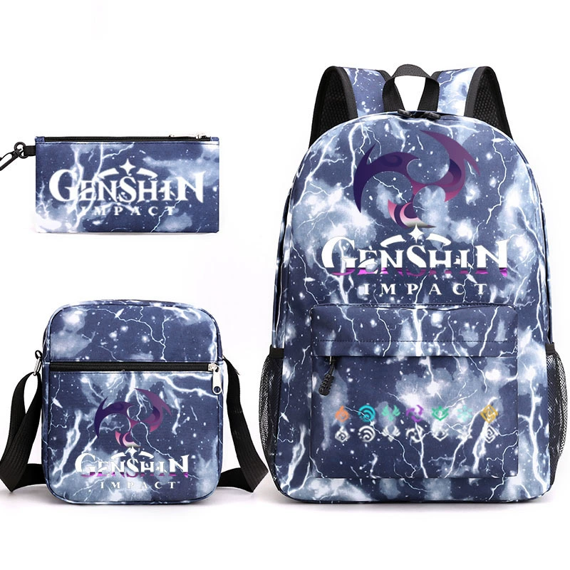 Backpack set (Genshin) 3‑piece — backpack, one‑shoulder bag, pencil case, assorted colors