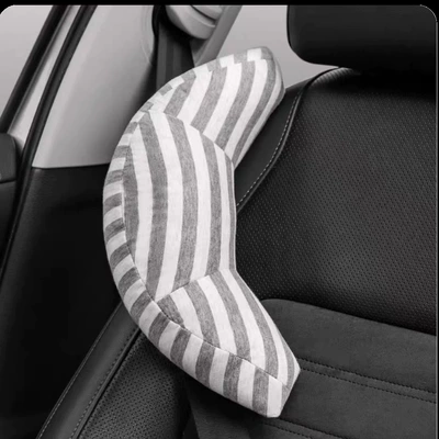 Car Seat Belt, Kidsren's Shoulder Pads, Headrest, Creative Car Comfort Neck Pillow, Baby Car Sleeping Artifact (Seat belt shoulder pad) - gray-stripes-1-pack