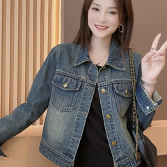 港风新款牛仔短外套女2025年秋季新款复古百搭小个子翻领夹克开衫