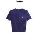 Embroidered Pony Twist Short-sleeved Sweater Top Women's Round Neck T-shirt College Style Twist Slim Fit Base Top JZZ