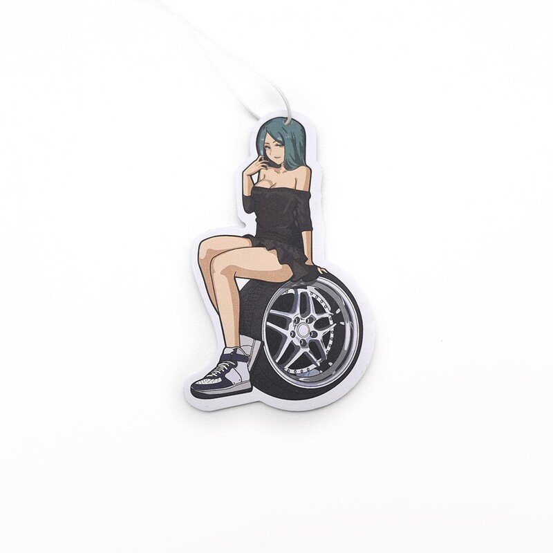 Cross-Border Hot Selling Acrylic Flat Car Beauty Wheel Hub Culture Modified Rearview Mirror Car Keychain Decorative Hanging