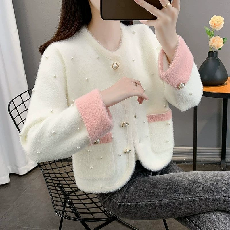 Трансграничный ранний осенний маленький ароматный пиджак женский 2024 новый короткий сладкий маленький человек вязаный кардиган