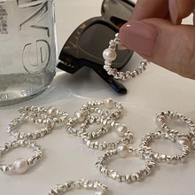 碎银子淡水珍珠戒指女简约设计感时尚个性创意食指弹力可调节指环