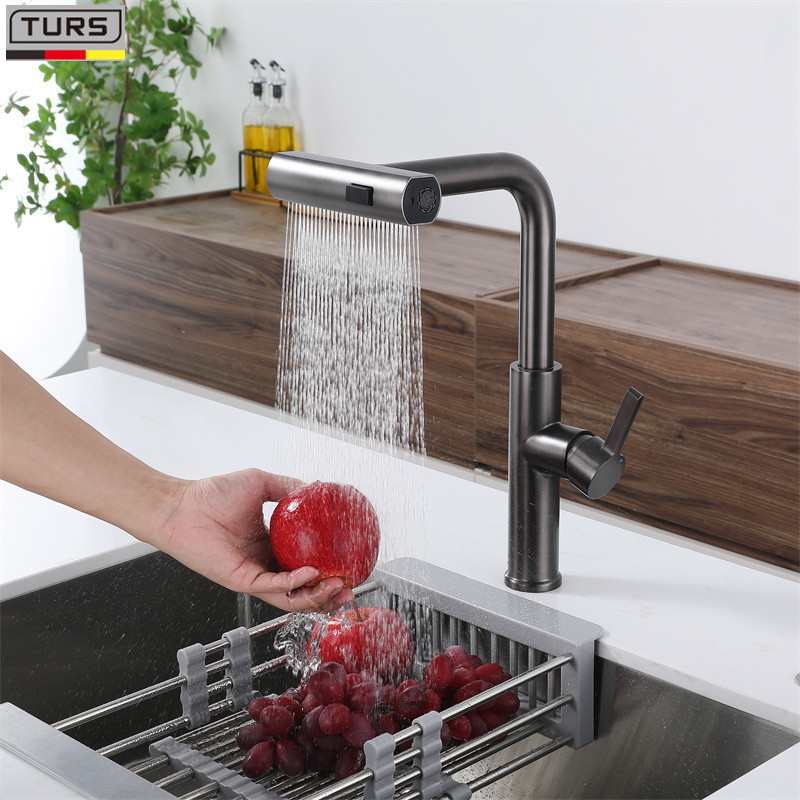 German Gun Gray Kitchen Hot and Cold Faucet Pull-Out Rotatable Sink Basin Balcony Feiyu Waterfall Faucet