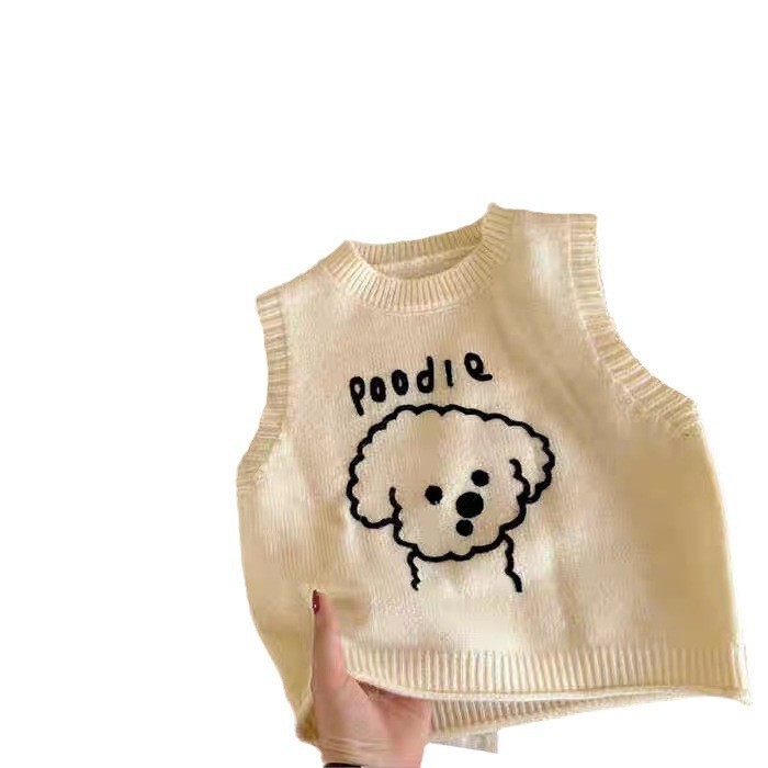 Chaleco infantil 2025 primavera y otoño nuevo niño sin mangas camiseta de punto de perro con suéter de bebé hombro de la mujer