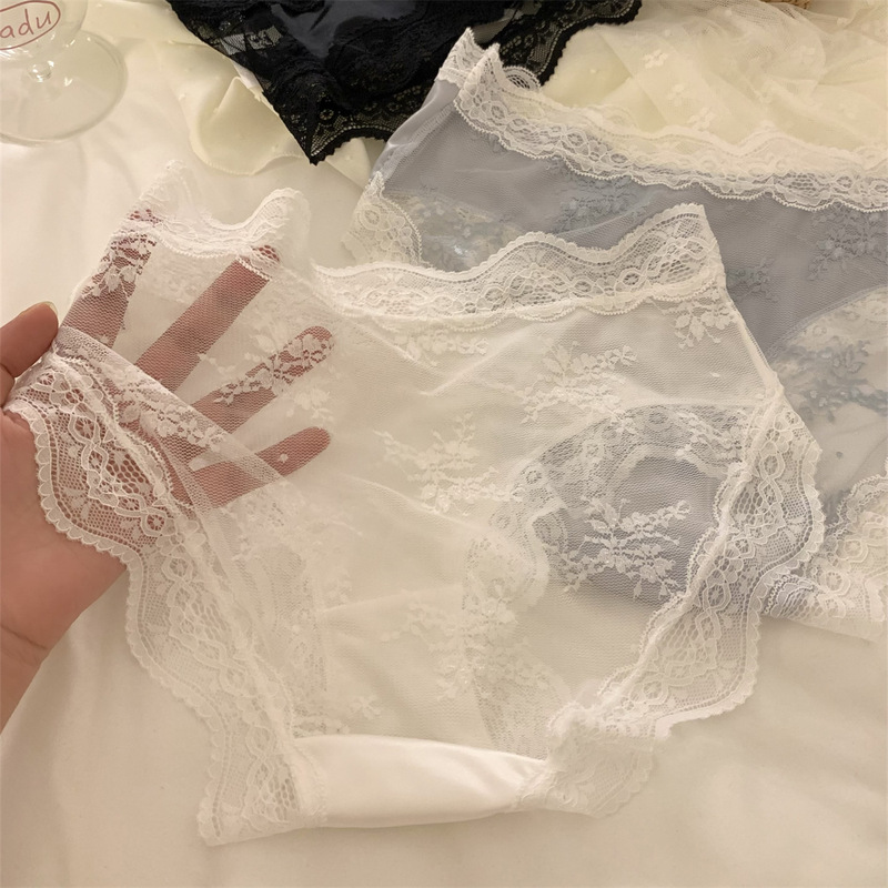 [Slightly Drunk Sweetheart] Low-Waist Satin Pure Lust Lace Pure Cotton Crotch Breathable Women's Underwear Girls' Briefs Crotch