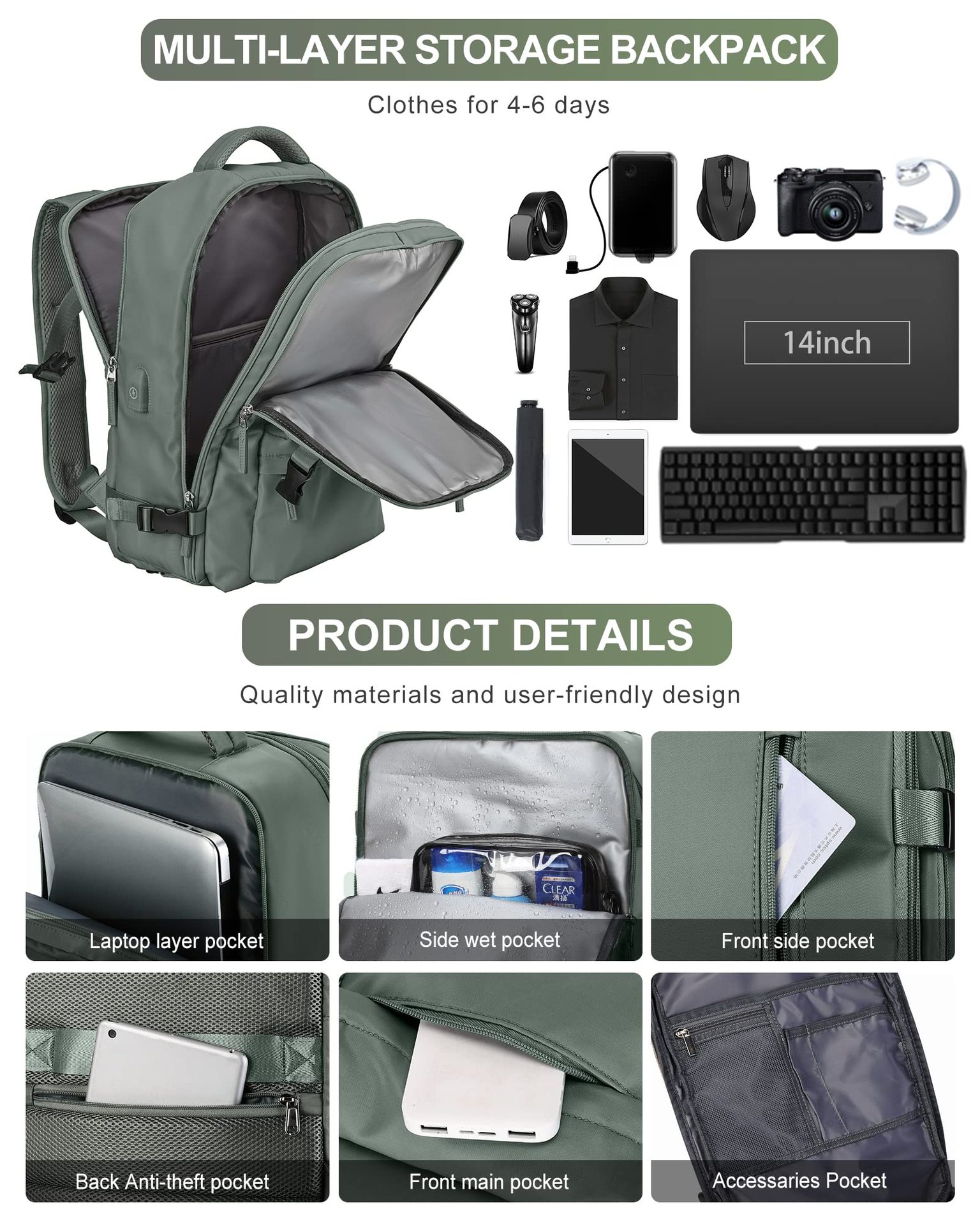 1875g Weight Nylon Lining Material Zipper Closure Type Double Shoulder Straps Strap Type Functional Backpack Bags Type Travel, Daily Occasion Nylon Material Women's Backpack Backpack Solid Color Pattern All Seasons Season Unisex Gender Streetwear Style Square Shape Solid Color Travel Daily Women's Backpack 49