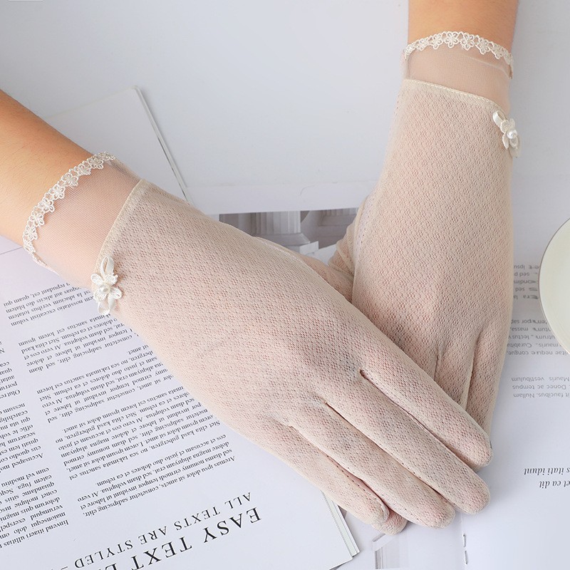 Guantes de protección solar para mujer primavera y verano guantes de pantalla táctil de encaje Delgado conducción transpirable guantes de equitación de protección solar al aire libre