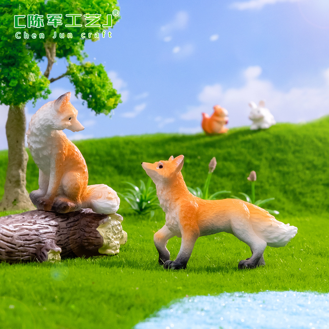 微景观创意写实狐狸小动物 DIY装饰品配件园艺造景桌面车载小摆件