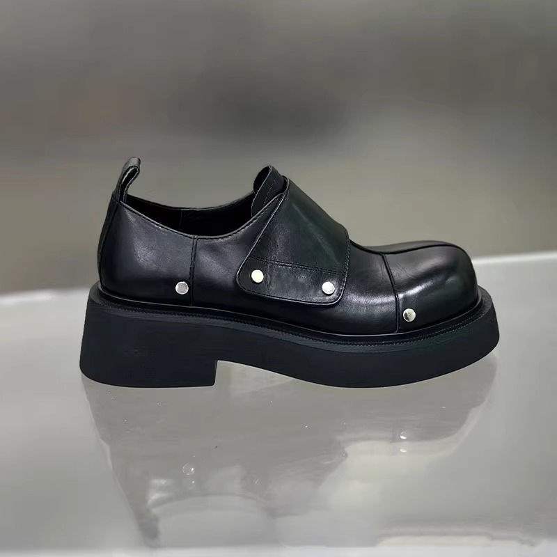 Chaussures décontractées ShoeVault British Commuter à enfiler, style derby à semelle épaisse en cuir, pour homme, rehaussant la silhouette._voghion.com