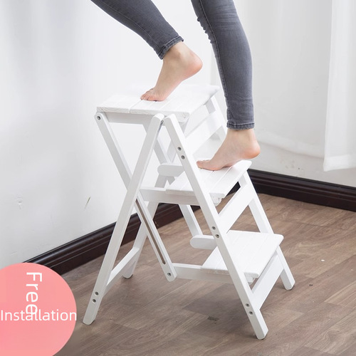【Dropshipping】Ladder Home Folding Step Stool A-Frame Ladder Solid Wood Four-Step Ladder Indoor Height Climbing Small Stair