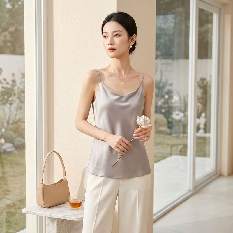 2026 Summer New Style Double-Layer Silk Camisole for Women, Mulberry Silk Tube Top, Sexy Inner Wear, Solid Color Tank Top