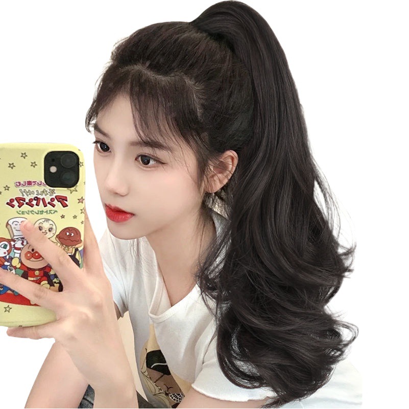 Cola de caballo clip de agarre de cabello largo femenino simulación natural cabello largo y rizado ola grande peluca roja de red alta temperatura seda gran onda cola de caballo