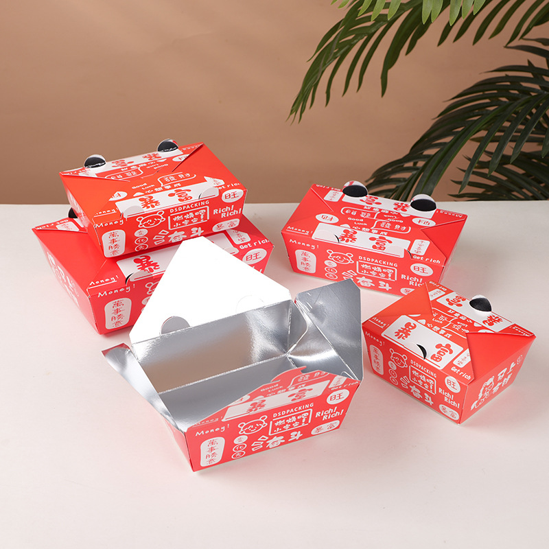 Caja de embalaje de pollo frito libre de descuento comercial de moda nacional chips de pollo papel de aluminio caja de almuerzo para llevar caja de ensalada de merienda de arroz frito al por mayor image 5