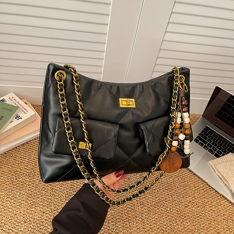 Vintage Chanel-stil Gesteppte Damen Schultertasche, Große Tasche_voghion.com