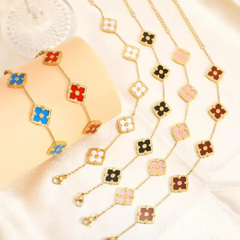 Fashion Diamond Four-Leaf Clover Mother-Of-Pearl Bracelet High-End Sensual Five-Petal Bracelet Trendy Acrylic Jewelry Accessories Lot