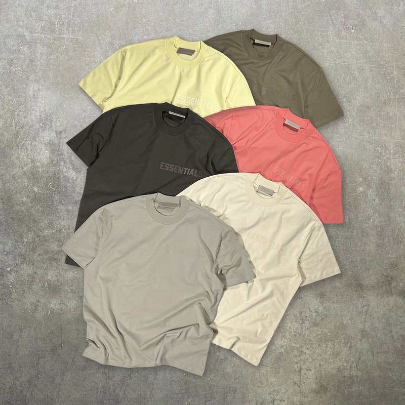 High Quality Ssentials Hhh Multi-Line Nine-Season Flocked Letters Short-Sleeved American Casual T-Shirt for Men and Women