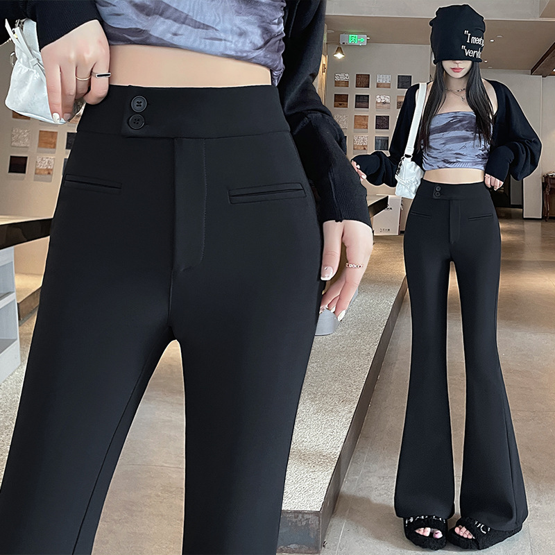 Black Suit Pants for Women, Summer Style, High-Waisted, Slimming, Slightly Flared, Fitted, Stretchy, Petite, Floor-Length, Bootcut Trousers