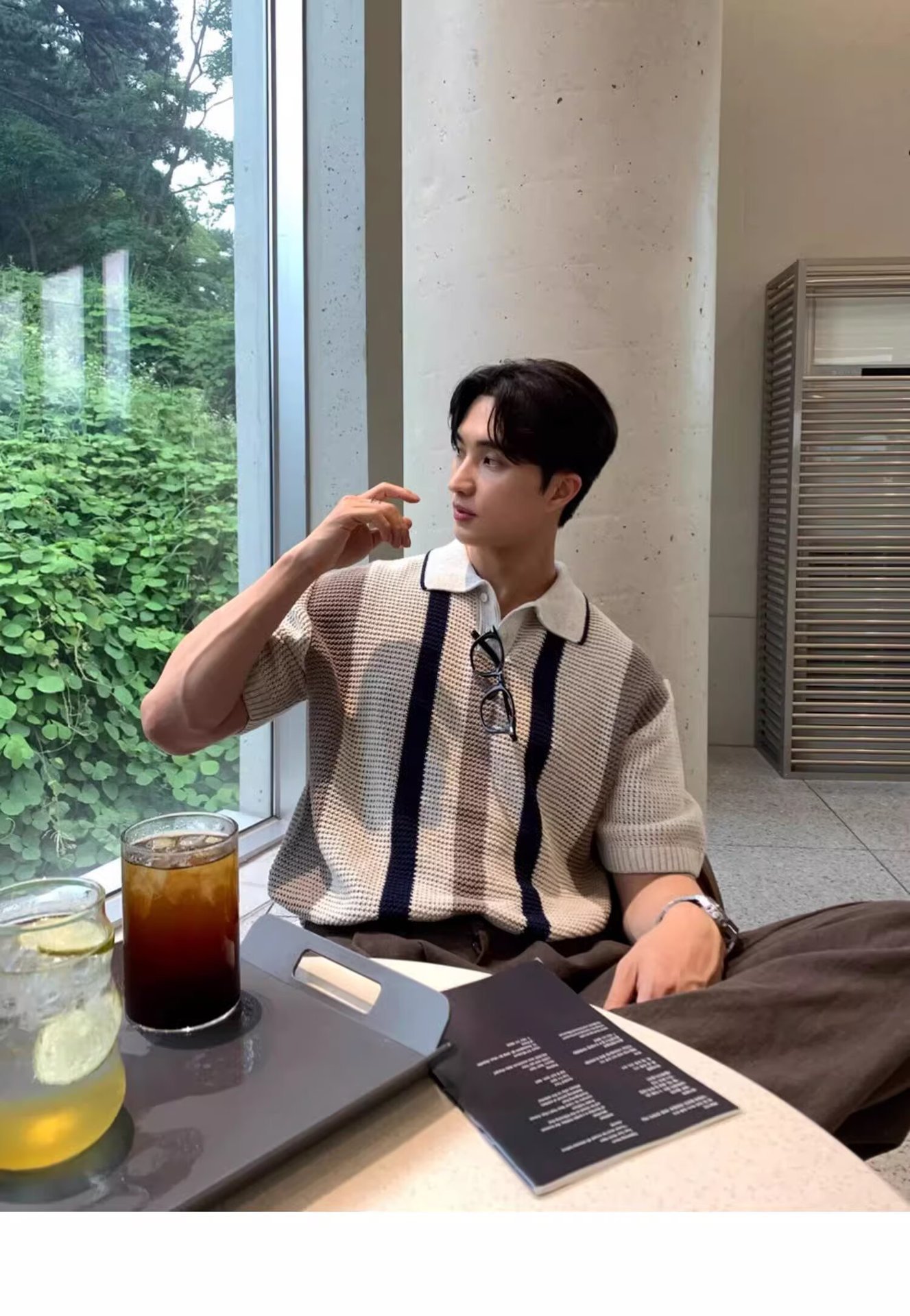Men's High Quality Breathable Hollowed Out Color Block Knit Polo Shirt Korean Style Vertical Striped Short Sleeved T-Shirt For Spring/Summer_viptrois.com
