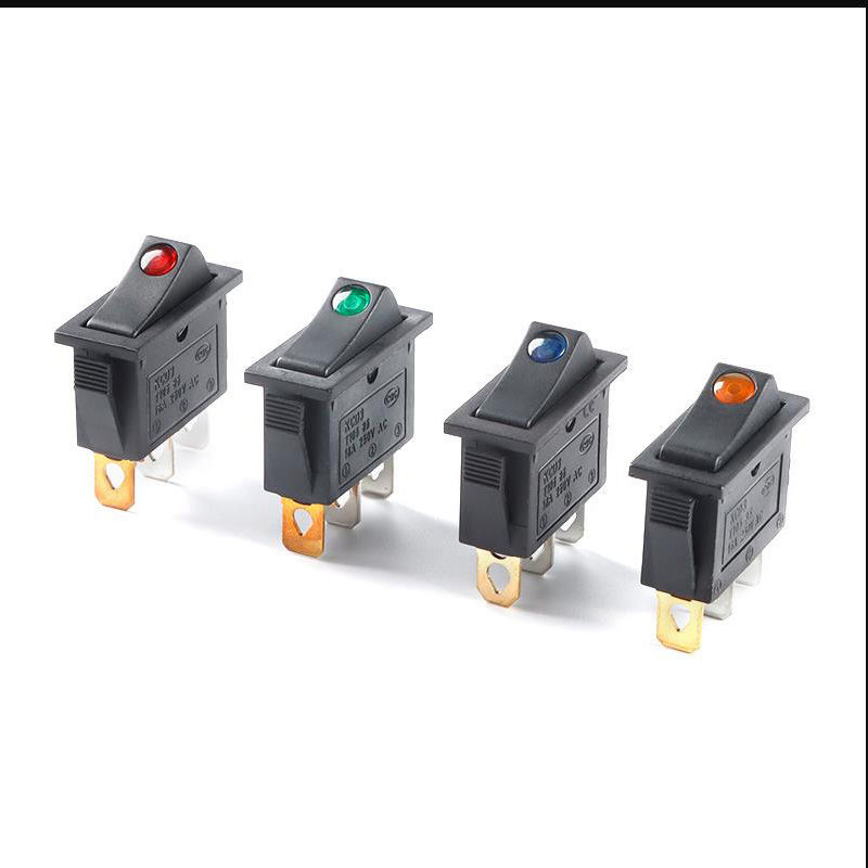 KCD3船型开关220V猫眼红/绿/蓝/黄色带灯3脚2档16A银触点电源开关