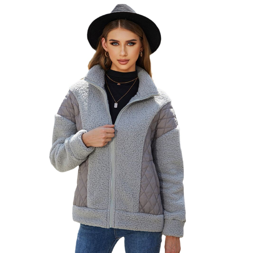 Women's Clothing clothing autumn and winter new fashion long sleeved cardigan zipper plush stitching women's jacket_voghion.com
