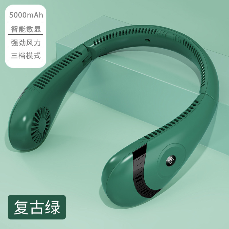 Ventilador de cuello colgante al por mayor de fábrica, tipo de cuello colgante perezoso, plegable, pequeño ventilador de cuello colgante recargable