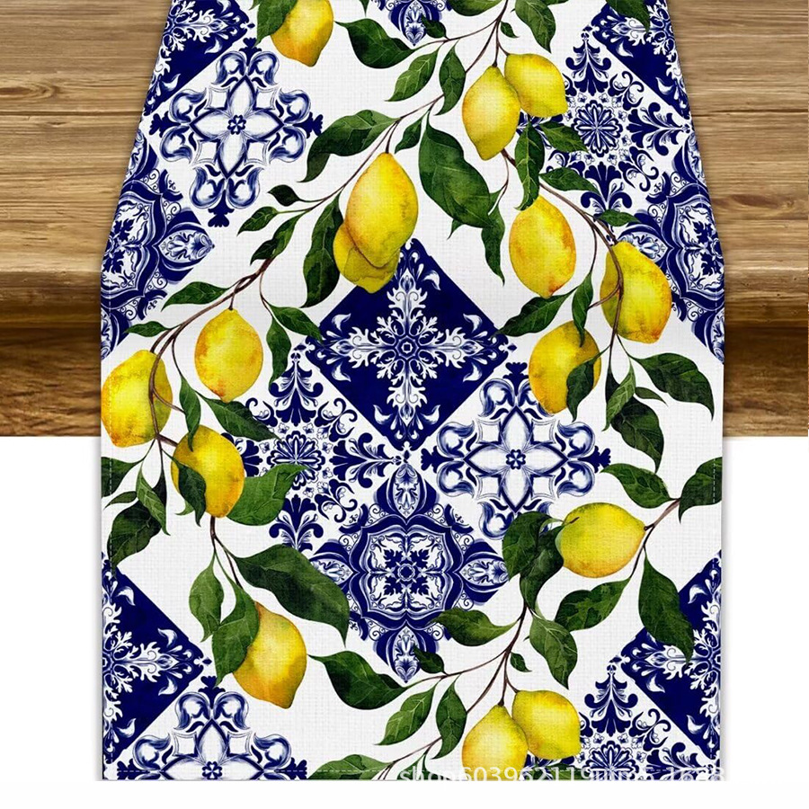 Nuevo verano limón lino bandera de mesa de fiesta al aire libre decoración de mesa de té de tela en el hogar bandera de mesa de té