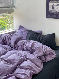 Simple Ins Style Mix and Match Purple Black Quilt Cover Four-Piece Set Bedclothes Bed Sheet Quilt Cover Dormitory Three King Gold