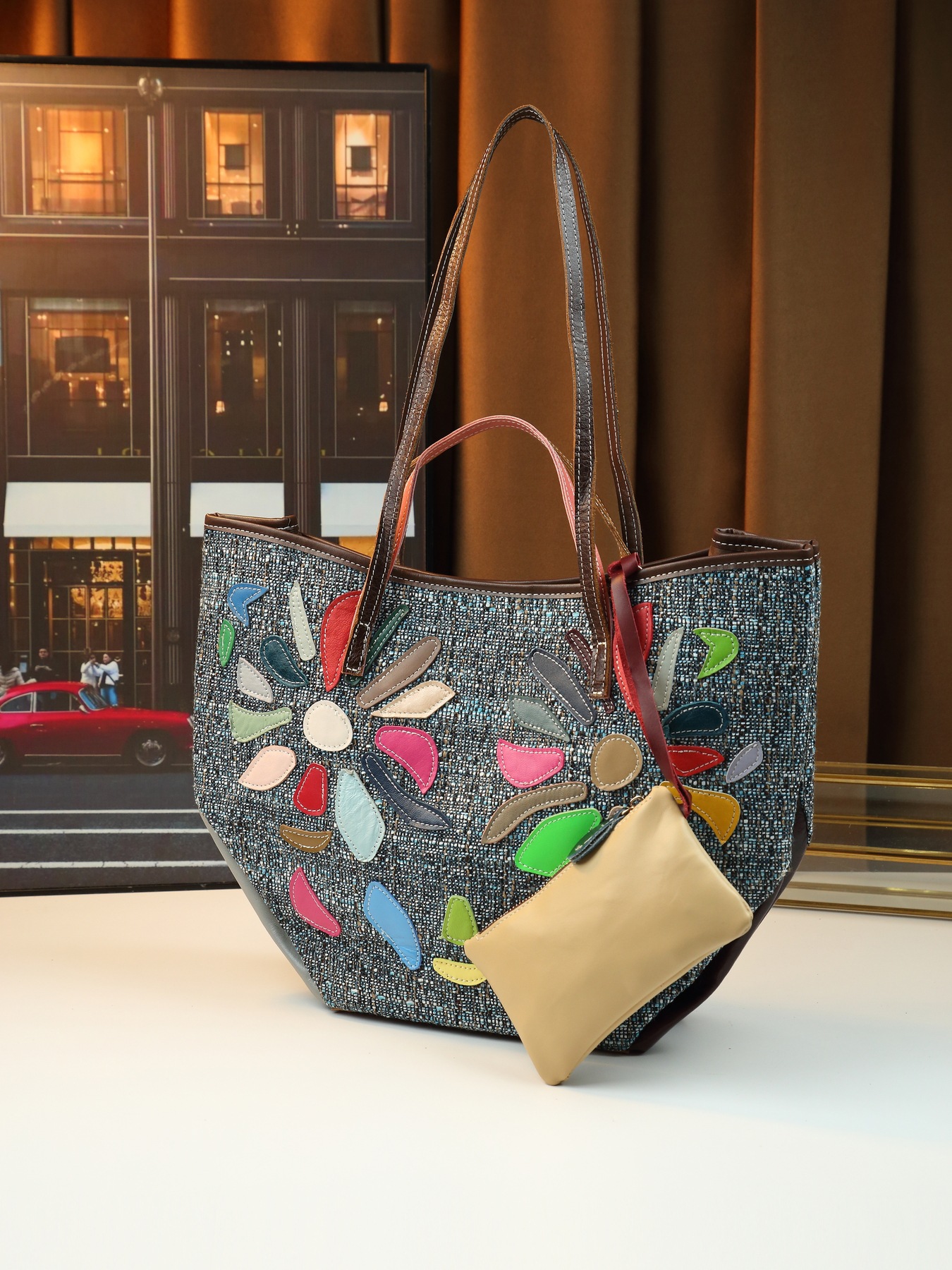 Women Genuine Leather Shoulder Bag Patchwork Irregular Graphic_voghion.com