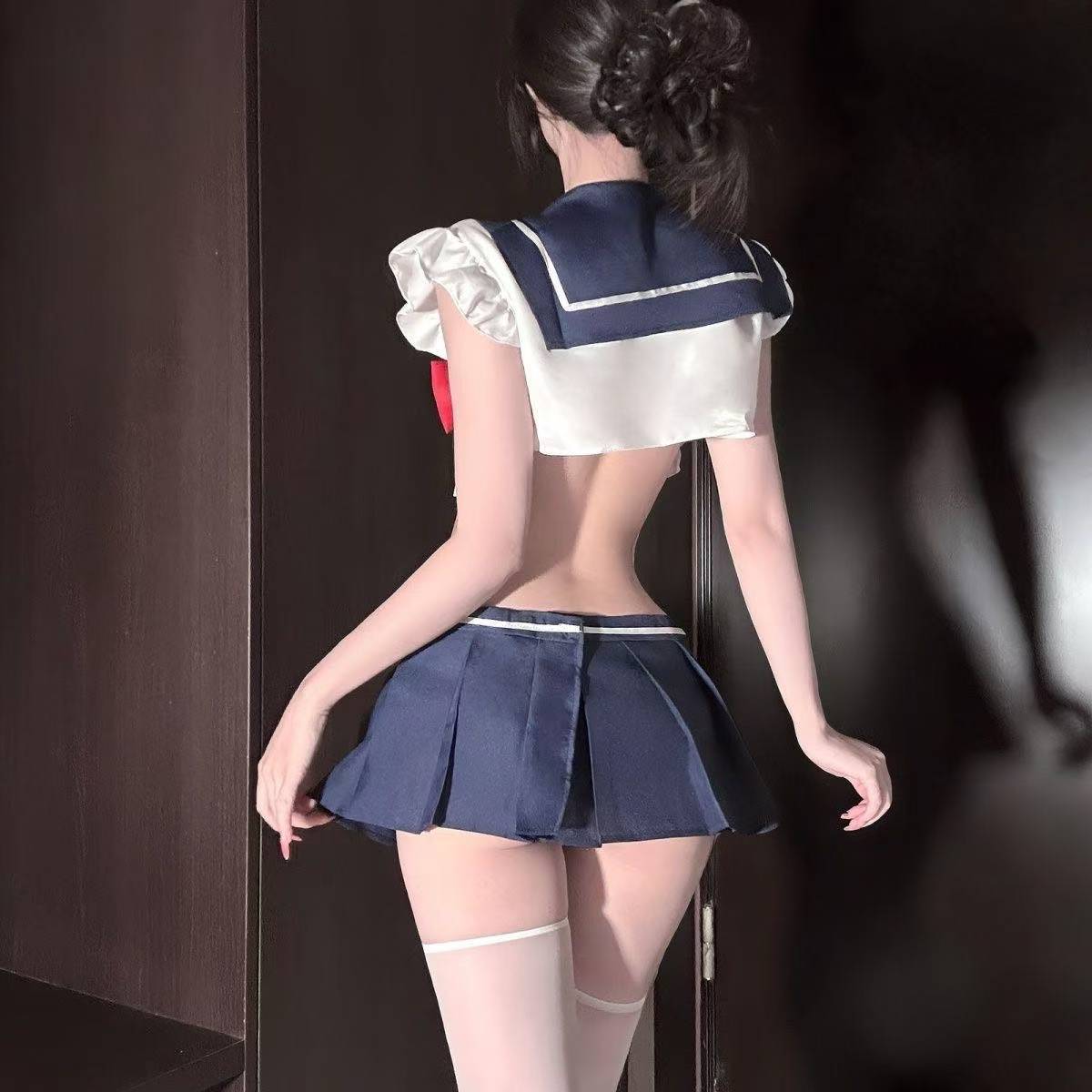 Sailor Schoolgirl Costume Set with Top, Miniskirt, Panties and Stockings — detail image 3