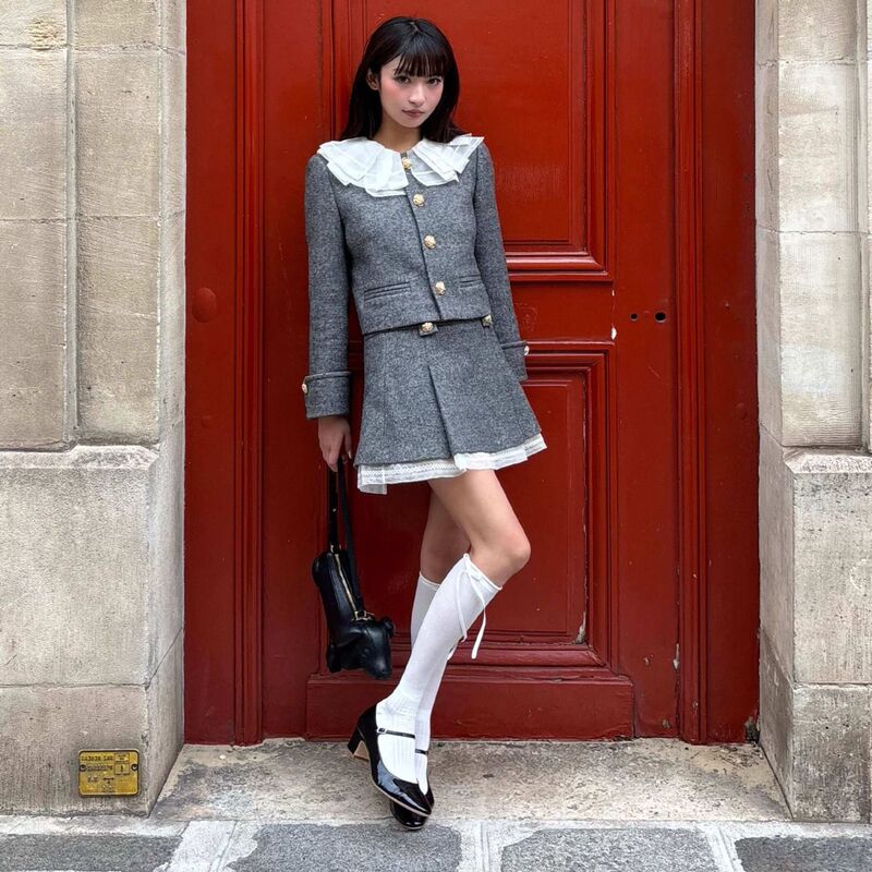 LFM百褶片领口千金风小香外套半身裙套装女 2025年秋季上衣A字裙|undefined