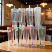 外贸热销双层吸管杯710ml大容量室内饮水杯多色夜光水杯工厂直发