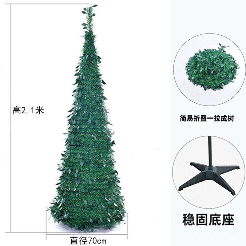 Nuevos adornos navideños transfronterizos, árbol de Navidad artificial plegable en forma de lápiz, flocado, de PVC encriptado, para hotel, de pie, de fábrica.