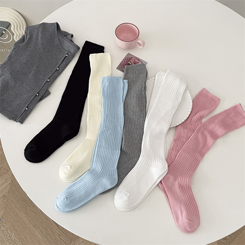 2025 Women's Autumn and Winter New Style Chunky Knit Thick Thread Loose Solid Color Cotton Slouch Socks Women's Long Tube Socks