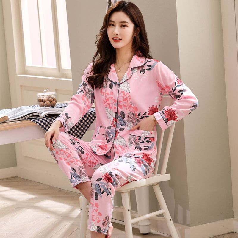 100% algodón de alta gama pijamas de las mujeres de primavera y otoño de manga larga de mediana edad y ancianos más tamaño ropa para el hogar de invierno y verano traje de dos piezas